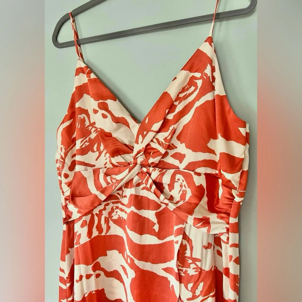 Bar III Printed Hammered-Satin Twist-Front Faux-Wrap Midi Dress Orange Cream‎ XL